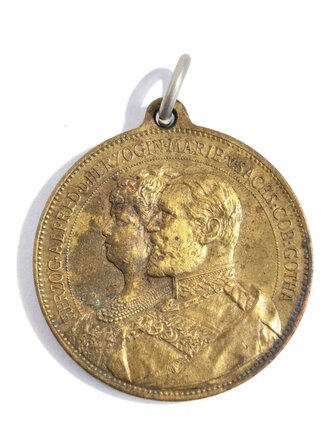 Tragbare Medaille " Erinnerung a.d. Einzug des Residenzstadt Gotha / Bronze vergoldet / Durchmesser 30 mm