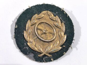 Kraftfahrbewährungsabzeichen in Bronze mit Gegenplatte,Rückseite mit Löt Rückständen, getragenes Stück