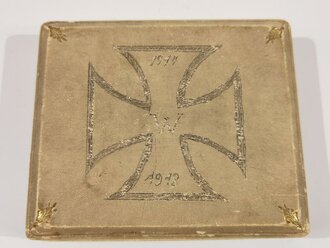 1.Weltkrieg, patriotische Schmuckschatulle mit Eisernem Kreuz 1914, 12 x 14 x 3cm