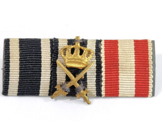 3er Bandspange 1. Weltkrieg, Eisernes Kreuz, Preußen Königlicher Hausorden der Hohenzollern Kreuz der Ritter mit Schwertern 1861 , Hanseatenkreuz, Breite 45mm