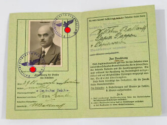 Legitimationskarte für Kaufleute, Handelsvertreter und Handlungsreisende. Ausgestellt 6. April 1937 in Frankfurt a.M der Polizei- Präsident