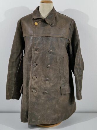 Kriegsmarine Lederjacke für seemännisches Personal. Graues Leder , datiert 1941, ungereinigtes Stück