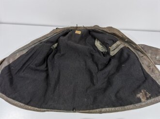 Kriegsmarine Lederjacke für seemännisches Personal. Graues Leder , datiert 1941, ungereinigtes Stück