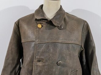 Kriegsmarine Lederjacke für seemännisches Personal. Graues Leder , datiert 1941, ungereinigtes Stück