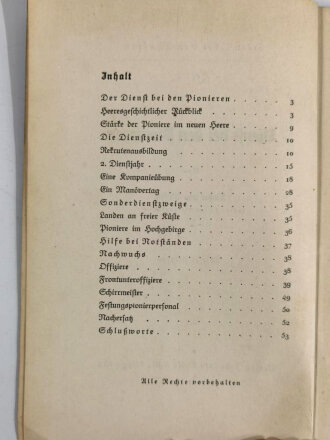 Dienst bei den Waffen - Heft 4 -Pioniere, v. Ahlfen, Leipzig 1937,  54 Seiten, unter A5