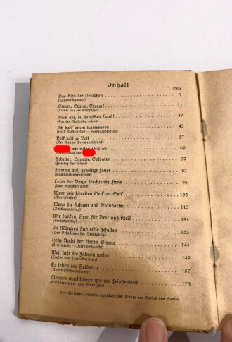 Liederbuch der Nationalsozialistischen Deutschen Arbeiterpartei, München, 1941, 189 Seiten, A6, Wasserschaden, fleckig