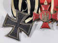 4er Ordensspange " Eisernes Kreuz 2. Klasse 1914 mit Hersteller " Z ", Hanseatenkreuz Hamburg, Ehrenkreuz für Frontkämpfer, Landwehr Dienstauszeichnung 2. Klasse 1913 "