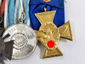 5er Ordensspange " Eisernes Kreuz 2. Klasse 1914, Bayern Militärverdienstkreuz 3. Klasse mit Schwertern und Krone, Ehrenkreuz für Frontkämpfer, Treue Dienste bei der Fahne, Dienstauszeichnung der Polizei 1. Stufe für 25 Jahre mit Bandauflage "