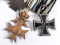 5er Ordensspange " Eisernes Kreuz 2. Klasse 1914, Bayern Militärverdienstkreuz 3. Klasse mit Schwertern und Krone, Ehrenkreuz für Frontkämpfer, Treue Dienste bei der Fahne, Dienstauszeichnung der Polizei 1. Stufe für 25 Jahre mit Bandauflage "