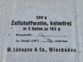 " 500g Zellstoffwatte, keimfrei in 3 Rollen a 165g" datiert 1943, Maße 8 x 18 x 20cm