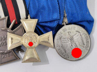 4er Ordensspange " Eisernes Kreuz 2. Klasse 1914, Ehrenkreuz für Frontkämpfer, Dienstauszeichnung der Wehrmacht für 18 Jahre, Dienstauszeichnung der Wehrmacht für 4 Jahre jeweils mit Bandauflage