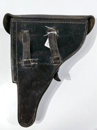 Koffertasche P08 Wehrmacht, dunkelbraunes Leder, getragenes Stück, datiert 1936