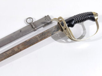 Baden, Kavalleriedegen KD89 mit beidseitiger Klingenätzung " 3.Bad.Drag.Reg.Prinz Karl No.22" sowie Darstellung von Ulanen zu Pferd.  Klinge von Eickhorn Solingen