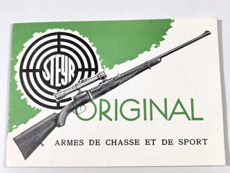 1957 datierter Prospekt der Firma "Steyr" in französischer Sprache " Armes de Chasse et de Sport"  25 Seiten