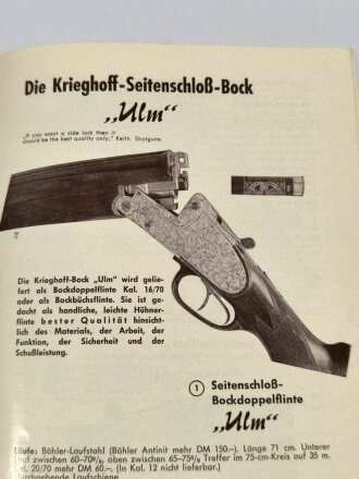 Deutschland nach 1945, 16 seitiger Prospekt über " Krieghoff Jagdwaffen"