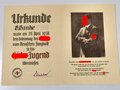Hitler Jugend Urkunde " wurde vom Deutschen Jungvolk in die Hitler Jugend überwiesen" ausgestellt 20.4.1938 vom Jungbann 412