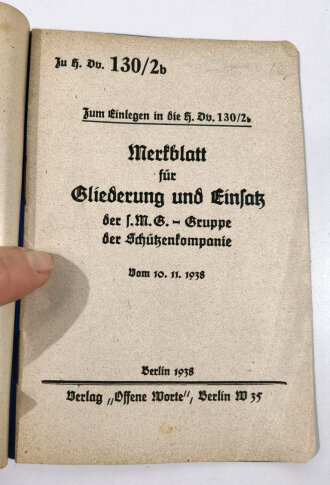 Dv.130/2b Ausbildungsvorschrift für die Infanterie Heft 2 Die Schützenkompanie Teil b, Der Schützenzug und die Schützenkompanie, 1936, 42 Seiten