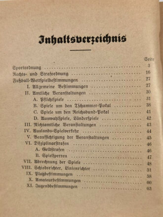 Ordnungen und Wettspielbestimmungen für Fußball, Deutscher Reichsbund für Leibesübungen, 70 Seiten, über A6