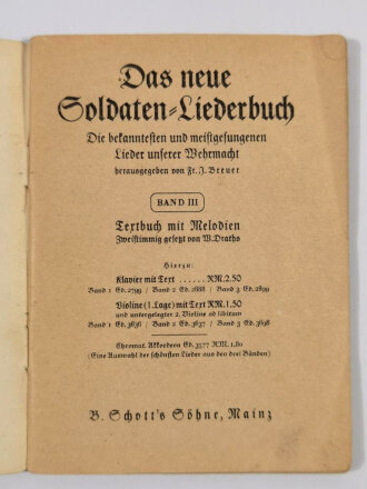 Das Neue Soldaten Liederbuch, Heft 3, Textbuch mit Melodien, 2 stimmig, 63 Seiten, unter A6