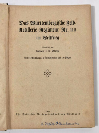 "Das Württembergische Feld-Art-Regiment No. 116...