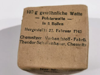 Pack "100g gewöhnliche Watte" datiert 1943