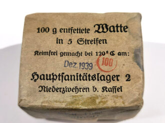 Pack "100 g entfettet Watte" datiert 1939