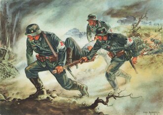 Ansichtskarte "Verwundetenbergung aus dem Gefecht" -  Sanitätsdienst des Heeres an der Front