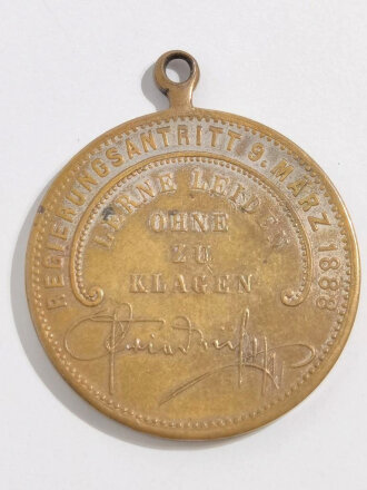 Tragbare Medaille " Auf den Regierungsantritt von Friedrich III am 9. März 1888 " Durchmesser 28mm