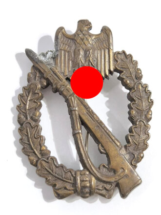Infanterie- Sturmabzeichen in Bronze mit Hersteller " A.S. im Dreieck, dieser Hersteller ist noch unbekannt " Nadel neuzeitlich ergänzt ?