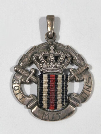 1. Weltkrieg, Patriotrisches Abzeichen, " Gott mit uns, mittig Band vom Ehrenkreuz für Frontkämpfer " Größe 26mm
