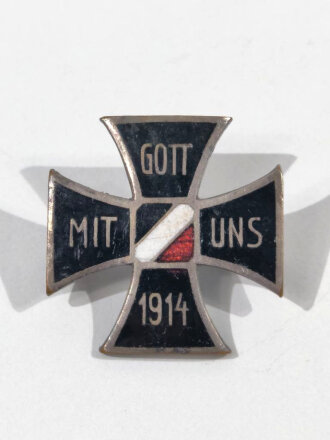 1. Weltkrieg, Patriotrisches Abzeichen, " Eisernes Kreuz Gott mit uns 1914 mit Anstecknadel und Hersteller " größe 20mm