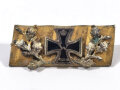 1. Weltkrieg, Patriotrisches Abzeichen, " Mittig Eisernes Kreuz 1914 darum Eichenlaub " Breite 33mm vergoldet