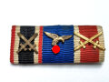3er Bandspange eines Luftwaffenangehörigen, mit Medaille für Volkspflege diese mit Schwerter Auflage, Breite 43mm