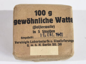 Pack " Gew. Watte" in Segeltuchhülle, gehört so unter anderem in den Verbandkasten der Wehrmacht