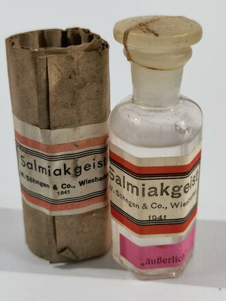 Flasche  " Salmiakgeist " in Umverpackung datiert 1941, gehört so in die Luftschutz Hausapotheke