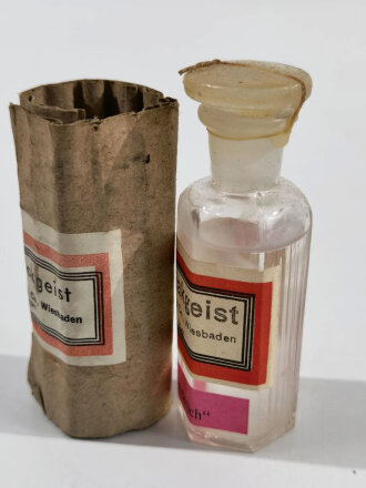 Flasche  " Salmiakgeist " in Umverpackung datiert 1941, gehört so in die Luftschutz Hausapotheke