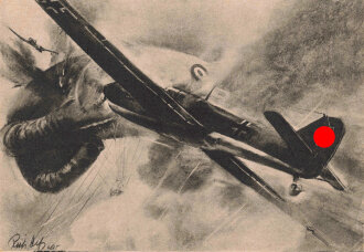 Ansichtskarte Luftwaffe "Zwei Me 109 Jagdeinsitzer vernichten einen feindlichen Fesselballon" - Der Adler die große Luftwaffen-Illustrierte