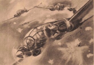 Ansichtskarte Luftwaffe "Deutsche Kampfflugzeuge gehen in wildem Flagfeuer zum Angriff über" - Der Adler die große Luftwaffen-Illustrierte