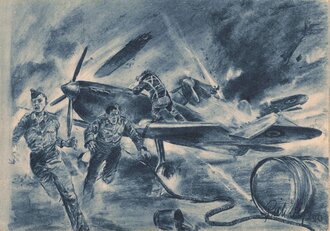 Ansichtskarte Luftwaffe "Deutscher Luftangriff auf einen britischen Militärflugplatz" - Der Adler die große Luftwaffen-Illustrierte