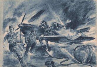 Ansichtskarte Luftwaffe "Deutscher Luftangriff auf einen britischen Militärflugplatz" - Der Adler die große Luftwaffen-Illustrierte
