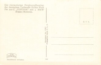 Ansichtskarte Luftwaffe "Der viermotorige Fernkampfbomber der deutschen Luftwaffe Focke-Wulf Fw 200-c CONDOR mit 4 BMW Bramo-Motoren"