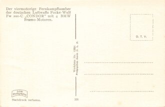 Ansichtskarte Luftwaffe "Der viermotorige Fernkampfbomber der deutschen Luftwaffe Focke-Wulf Fw 200-c CONDOR mit 4 BMW Bramo-Motoren"