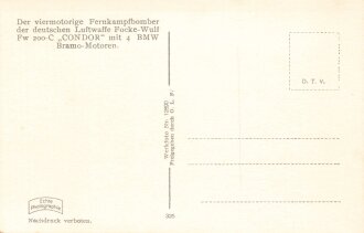 Ansichtskarte Luftwaffe "Der viermotorige Fernkampfbomber der deutschen Luftwaffe Focke-Wulf Fw 200-c CONDOR mit 4 BMW Bramo-Motoren"