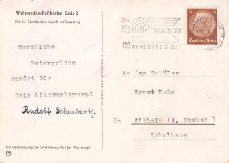 Ansichtskarte Luftwaffe "Wehrmachts-Postkarte Serie 2 Bild ": Sturzbomber-Angriff auf Panzerzug" gelaufen 1940