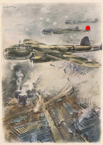 Ansichtskarte Luftwaffe "Bomber beim Angriff" gelaufen 1940
