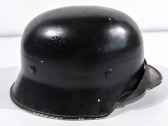 Feuerwehr III.Reich, Leichtmetallhelm ohne Abzeichen, schwarzer Originallack, komplett, guter Gesamtzustand