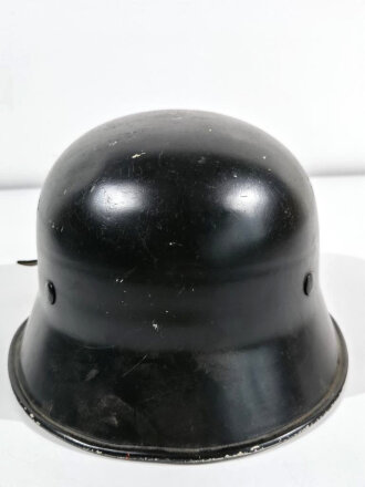 Feuerwehr III.Reich, Leichtmetallhelm ohne Abzeichen, schwarzer Originallack, komplett, guter Gesamtzustand