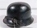 Feuerwehr III.Reich, Leichtmetallhelm ohne Abzeichen, schwarzer Originallack, komplett, guter Gesamtzustand