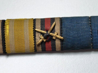 6er Bandspange eines Soldaten aus dem 1. Weltkrieg, mit Treudienst und Luftschutz- Ehrenzeichen, Breite 91mm