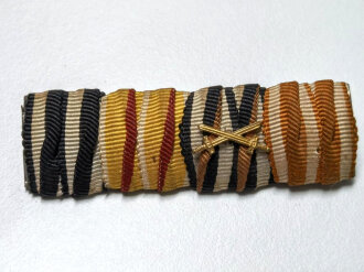 4er Bandspange eines badischen Veteranen mit Schutzwall- Ehrenzeichen, Breite 60mm, Rückseite defekt
